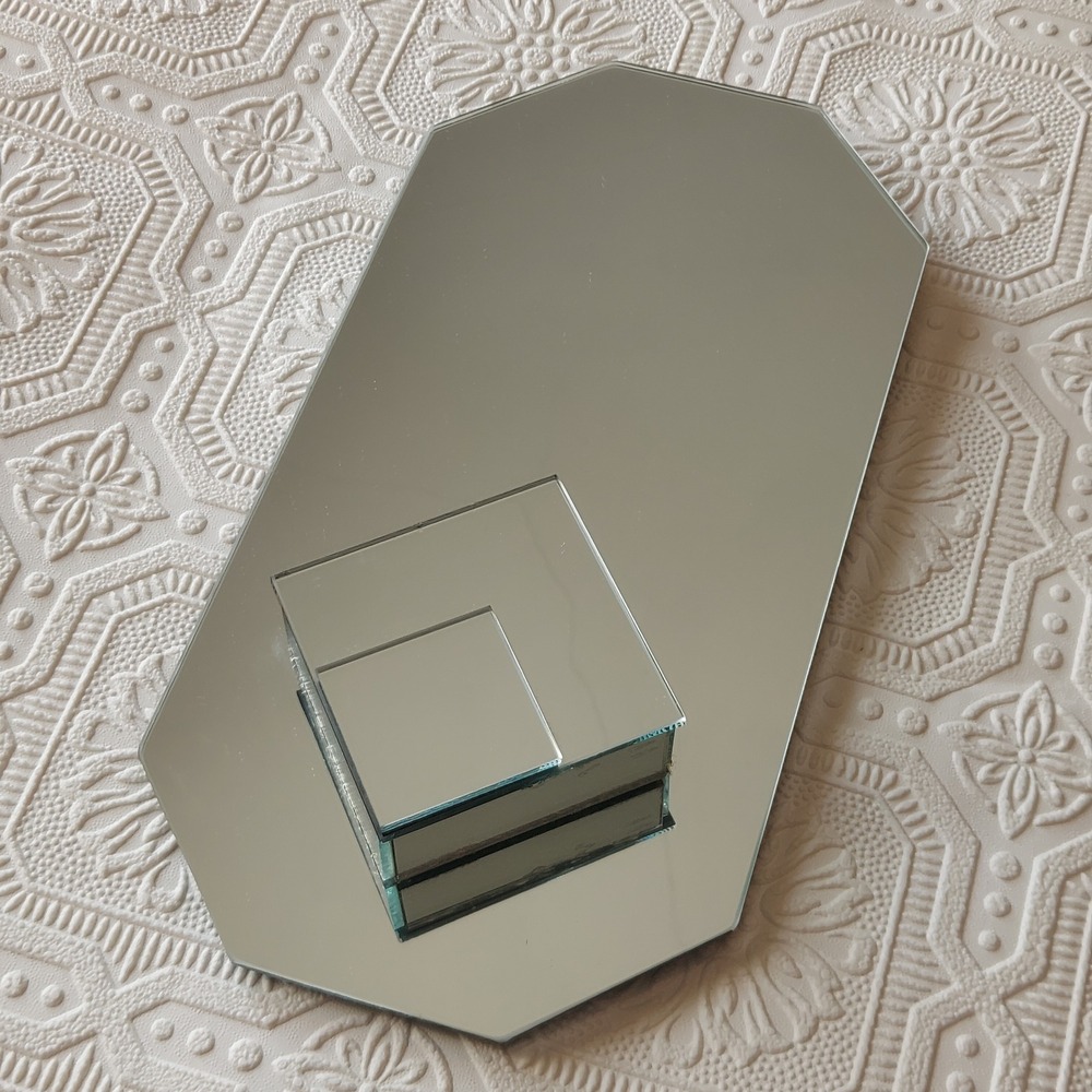 Vintage Octagon Mirrored Vanity Tray and Square Mirror Trinket Box Set 12x6